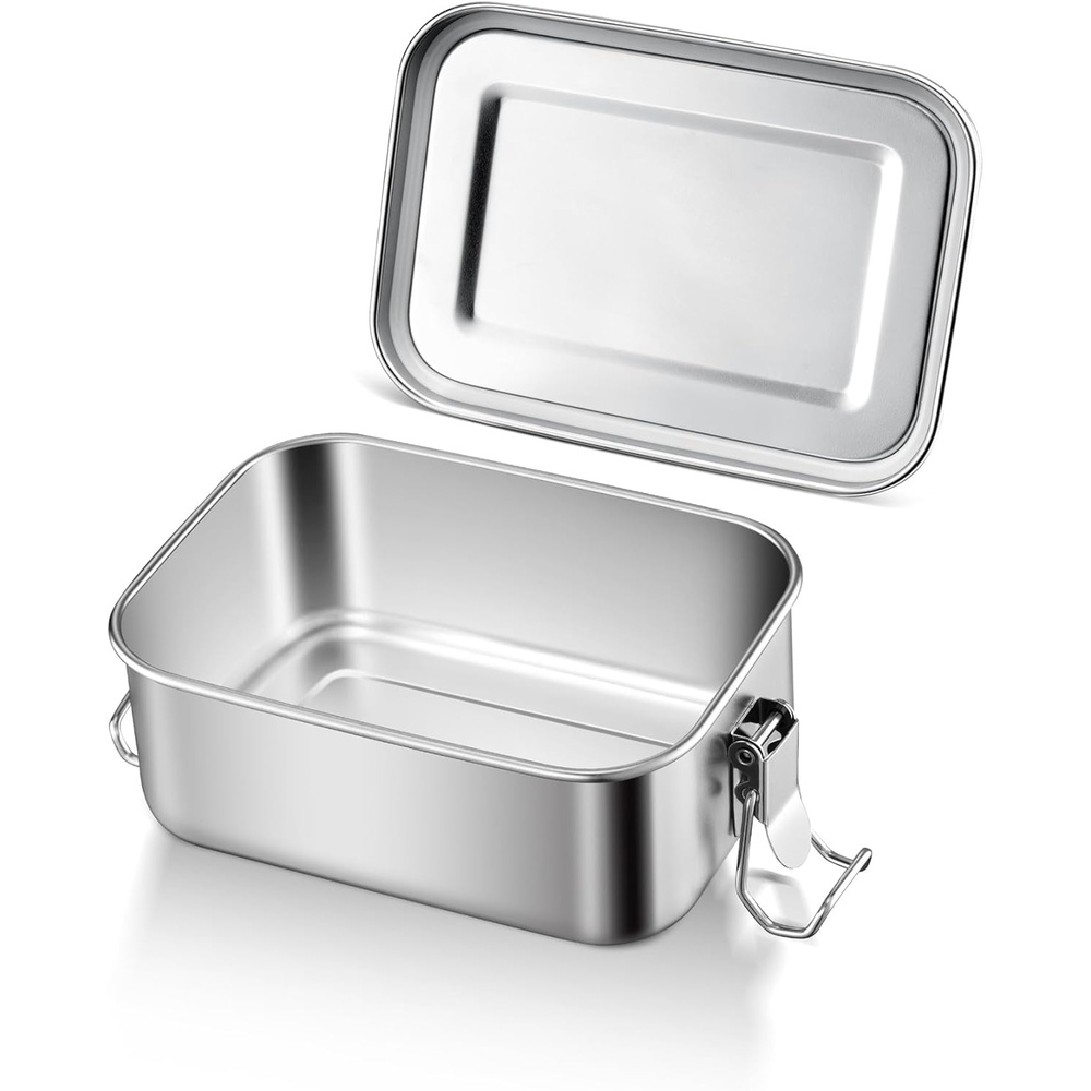 E-far 4 Pieces Stainless Steel Bento Box, Medium 850ml Metal Lunch Box, 28oz Leak-Proof Food Snack Container with Lids and 2 Removable Dividers, Reusable Meal Storage for Camping Picnic Travel Work(1)