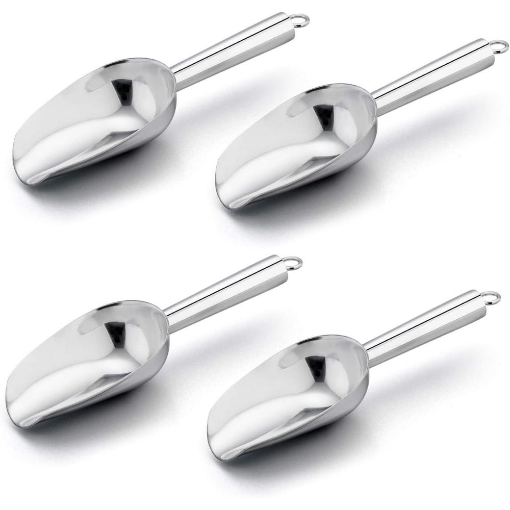 Mini Scoop Set of 8, E-far 3 Ounce Stainless Steel Scoops for Ice Cube/Candy/Flour/Sugar, Metal Utility Scoops for Weddings, Dessert Buffet, Canisters, Food Grade & Rust Free, Easy Clean & Dishwasher(Silver)