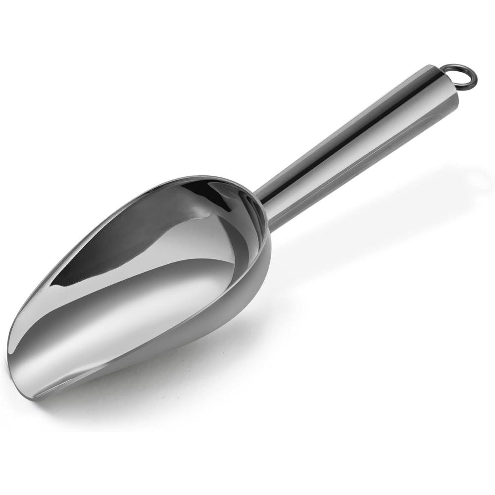 E-far Gold Stainless Steel Scoop 6 Ounce, Utility Metal Ice Scooper for Kitchen Freezer Bar Wedding Party, Multipurpose Small Scoop for Sugar/Flour/Pet Food/Bean/Popcorn/Dry Goods, Dishwasher Safe(Black)