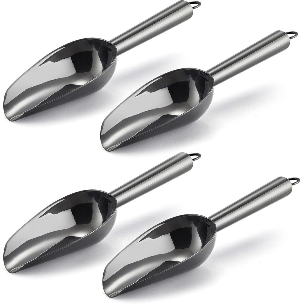 Mini Scoop Set of 8, E-far 3 Ounce Stainless Steel Scoops for Ice Cube/Candy/Flour/Sugar, Metal Utility Scoops for Weddings, Dessert Buffet, Canisters, Food Grade & Rust Free, Easy Clean & Dishwasher(Black)