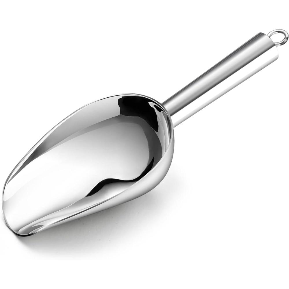 E-far Gold Stainless Steel Scoop 6 Ounce, Utility Metal Ice Scooper for Kitchen Freezer Bar Wedding Party, Multipurpose Small Scoop for Sugar/Flour/Pet Food/Bean/Popcorn/Dry Goods, Dishwasher Safe(Silver)