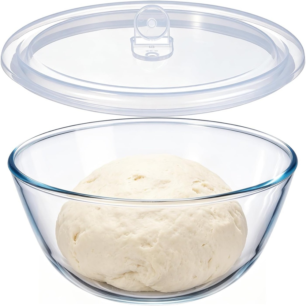 E-far Glass Mixing Bowl with Airtight Lid, 4.8QT Large Clear Glass Bowl for Salad, Sourdough Bread Making, Prep, Serving, Storage, Non-toxic & Leak-proof, Microwave, Dishwasher, Oven & Fridge Safe