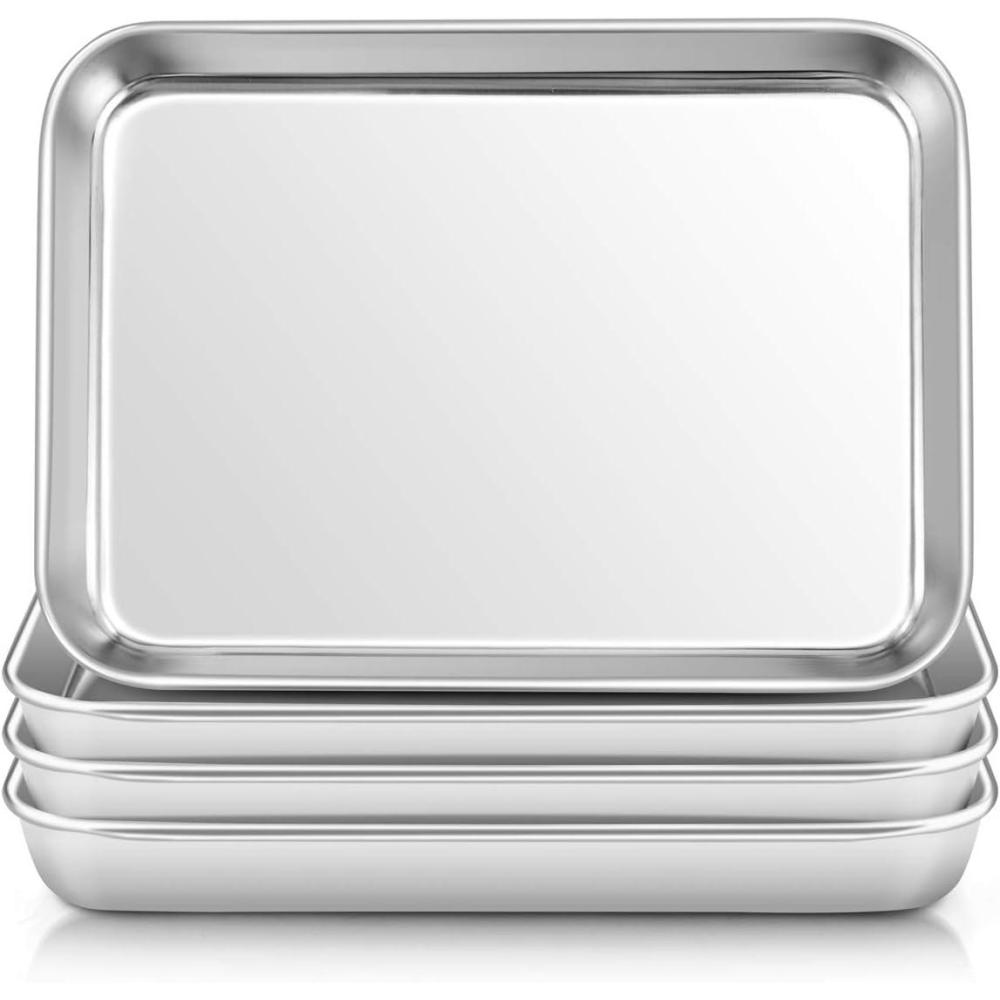 E-far Stainless Steel Kids Plates, 4 Pieces Mini Metal Dinner Dish Set for Kids Toddler Child, 7.3 x 5.3 x 0.75, Non-Toxic & Dishwasher Safe, Great for Self-Feeding/Picnic/Outdoor Camping(7.3 x 5.3 x 0.75)