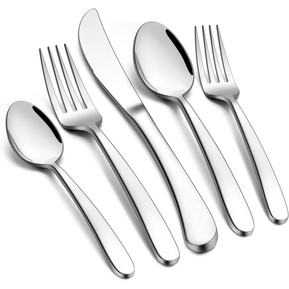 E-far Heavy Duty Silverware Set for 8, 40-Piece Stainless Steel Flatware Cutlery Set, Heavy Weight Metal Eating Utensils Sets for Home Restaurant Weddings, Mirror Polished & Dishwasher Safe