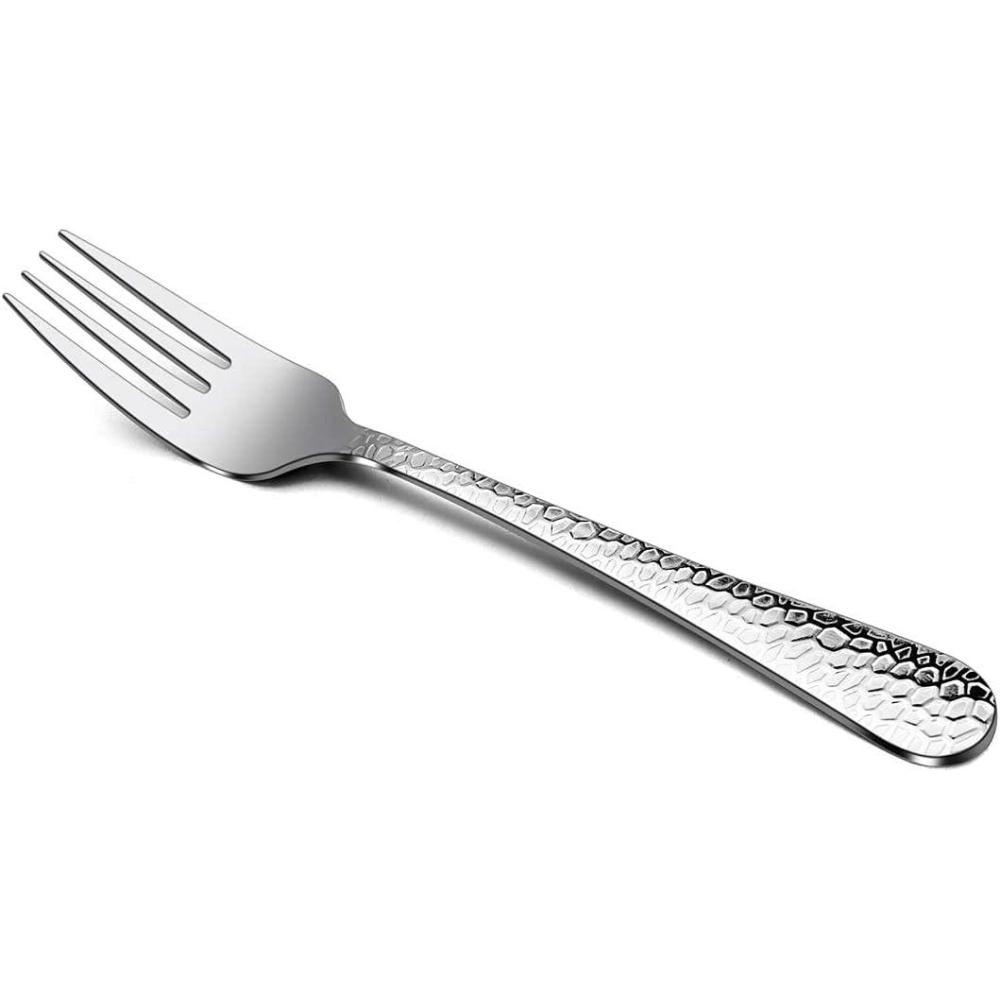 Hammered Dinner Forks Set, E-far 6-Piece Stainless Steel Salad Flatware Forks Use for Home, Kitchen, Restaurant, Round Edge & Mirror Polished, Dishwasher safe – 7.9 Inches(6.7 Inches)