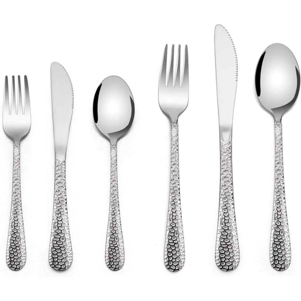 12 Piece Kids Utensils Silverware Set, E-far Stainless Steel Hammered Toddler Cutlery Child Flatware Progress Set, Small Adult Diet Tableware Include Fork Spoon Knife, Mirror Finished, Dishwasher Safe
