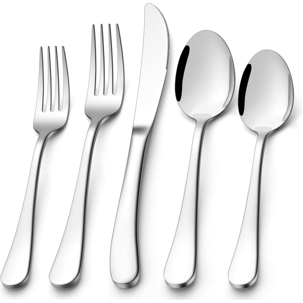 E-far Silverware Set for 2, 10-Piece Heavy Duty Stainless Steel Flatware Cutlery Set, Mirror Polished & Dishwasher Safe – Includes Spoons and Forks Knives Ideal for Home Kitchen(20)