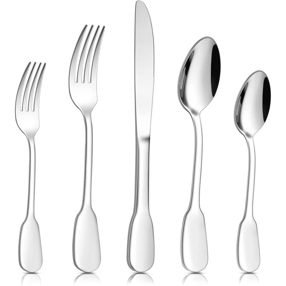 18/10 Silverware Set, E-far 40-Piece Stainless Steel Flatware Cutlery Set Service for 8, Metal Tableware Eating Utensil Sets for Home/Restaurant/Wedding, Elegant & Classic Style – Dishwasher Safe(20)