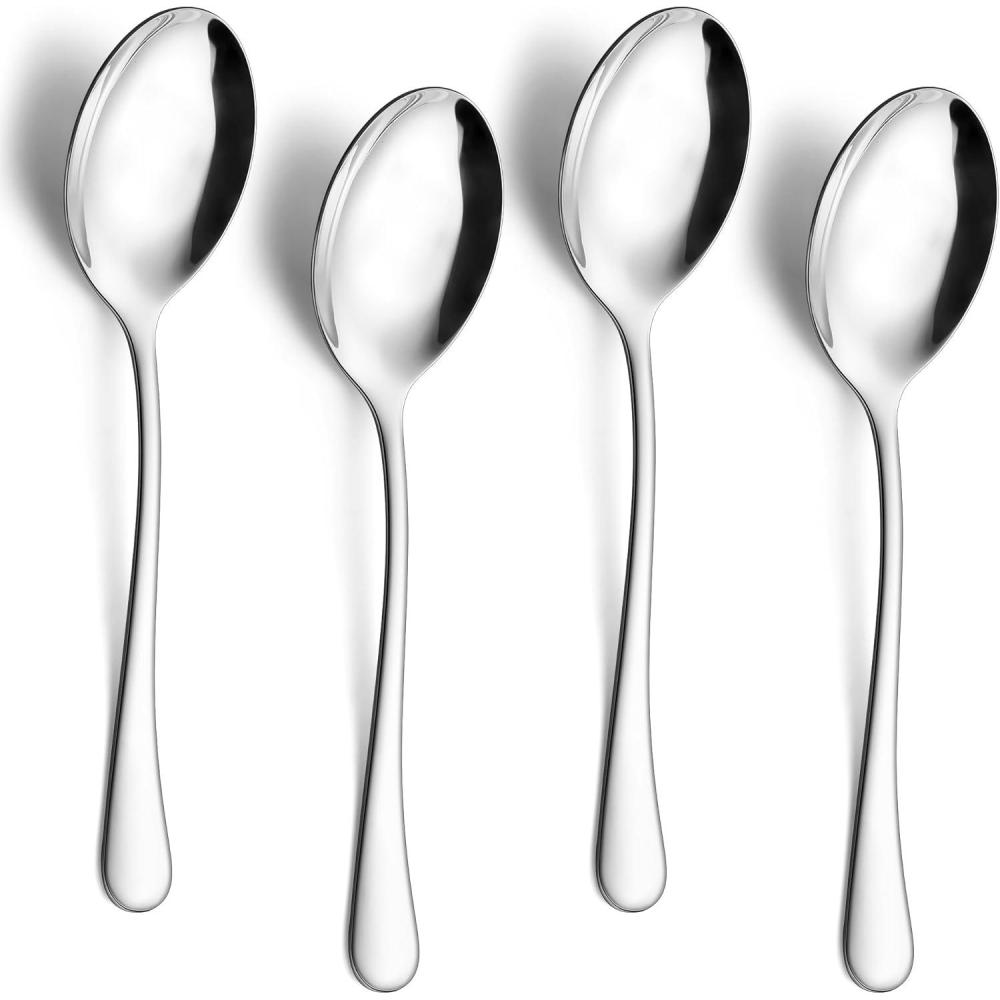 E-far Large Serving Utensils Set of 4, 9.8 Inch Stainless Steel Serving Spoons & Serving Forks, Big Hostess Set for Buffet Party Catering Wedding Kitchen Restaurant, Dishwasher Safe(Serving Spoons)