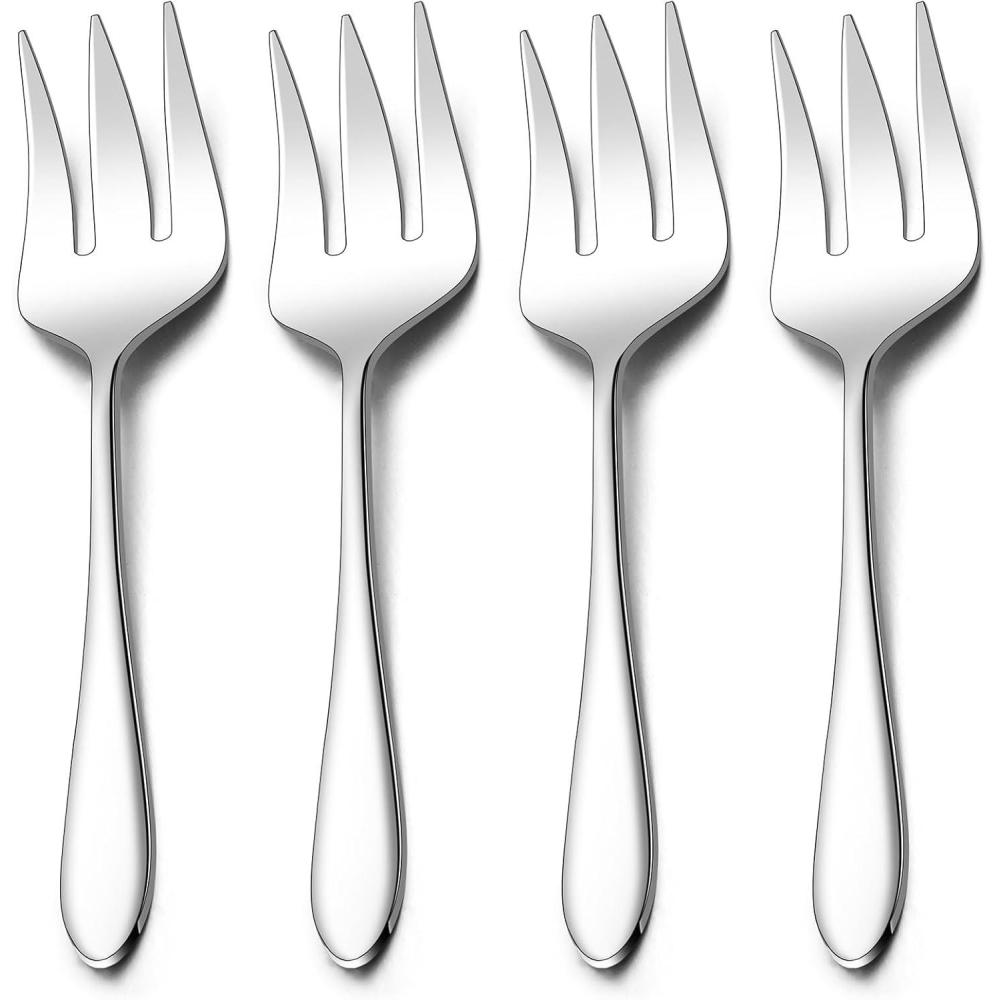 Stainless Steel Slotted Serving Spoons, E-far 4-Piece Metal Tablespoons Hostess Serving Utensils Set for Catering Buffet Party Kitchen Restaurant, Dishwasher Safe(Serving Forks x 4)