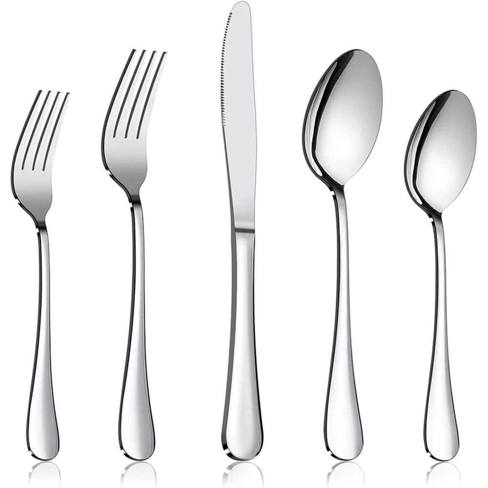 Silverware Set Service for 2, E-far 10-Piece Stainless Steel Flatware Set Cutlery Sets, Include Knife/Fork/Spoon, Simple & Classic Design, Easy Clean & Dishwasher Safe(Simple)