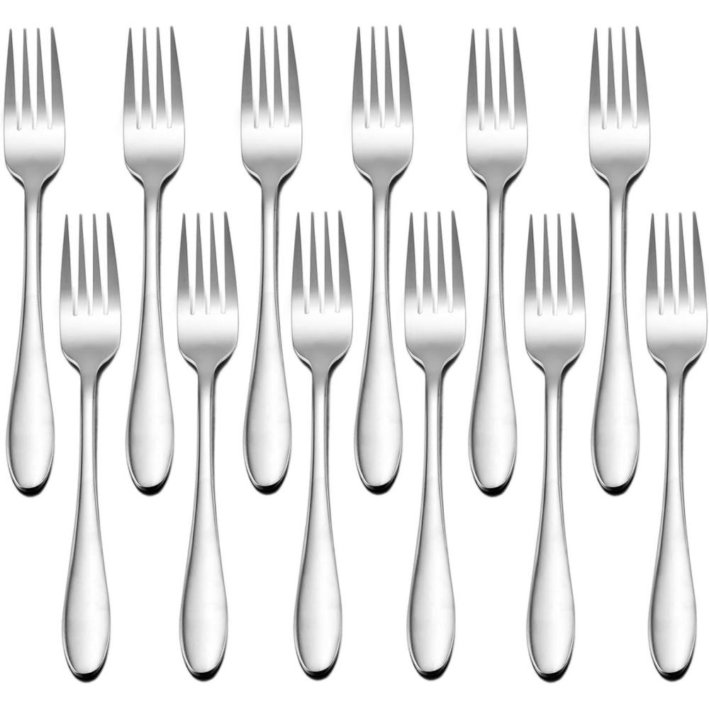 E-far 12-Piece Salad Forks, Stainless Steel 6.7 Inches Stainless Steel Fork Set for Home Kitchen Restaurant, Mirror Finish, Dishwasher Safe(Raindrop Handle)