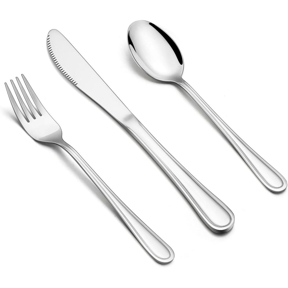 E-far 6-Piece Kids Silverware, Stainless Steel Toddler Utensils Safe for Preschooler/Children, Includes 2 Kids Forks 2 Spoons 2 Knife, Slimline Adult Look & Small Size, Rust Free & Dishwasher Safe(Silver)