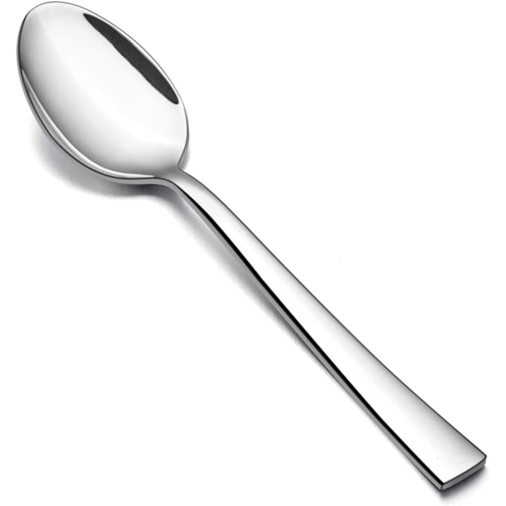 E-far Matte Black Dinner Spoons Set of 12, 7.9 Inch Stainless Steel Soup Spoons Tablespoons for Home, Kitchen or Restaurant, Squared Edge & Dishwasher Safe(7.9 Inches)