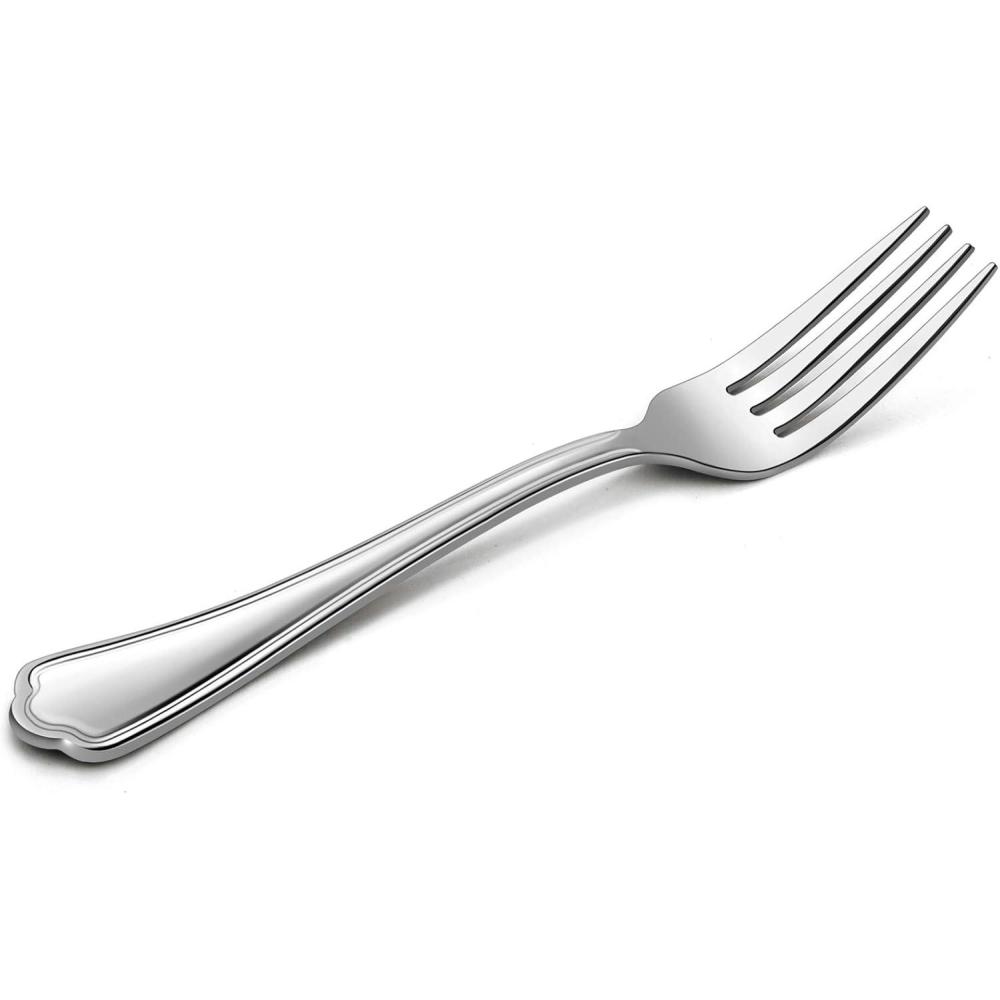 Dinner Forks Set of 12, E-far 7.9 Inch Stainless Steel Forks for Home, Kitchen or Restaurant, Non-toxic & Mirror Polished, Scalloped Edge & Dishwasher Safe(7.9 Inches)