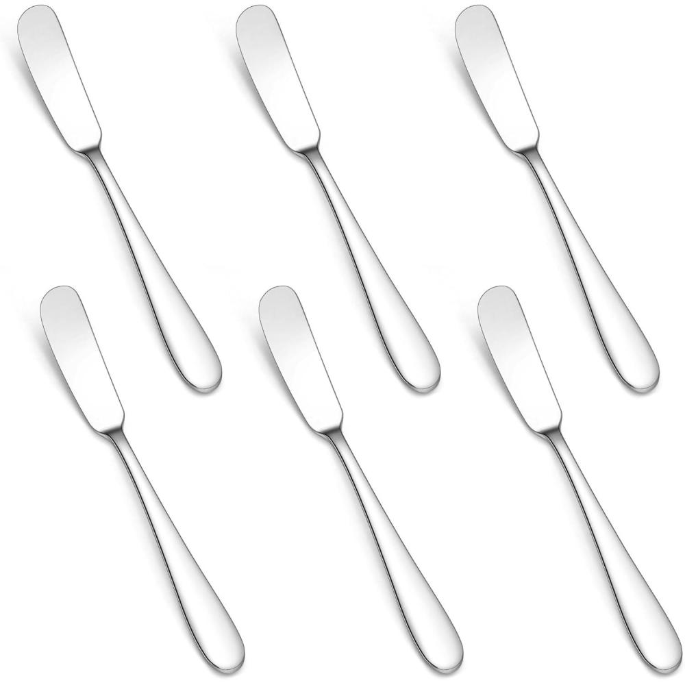 E-far Butter Spreader Knife Set of 6, 7-Inch Stainless Steel Cheese Dessert Knives for Kitchen Restaurant Party, Mirror Silver(Mirror Silver)