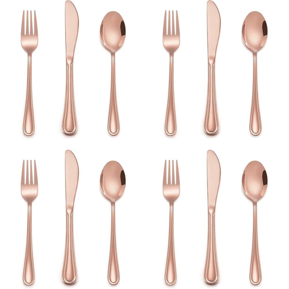 E-far 6-Piece Kids Silverware, Stainless Steel Toddler Utensils Safe for Preschooler/Children, Includes 2 Kids Forks 2 Spoons 2 Knife, Slimline Adult Look & Small Size, Rust Free & Dishwasher Safe(Copper)