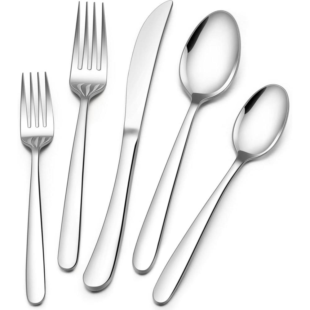 E-far Silverware Set for 2, 10-Piece Heavy Duty Stainless Steel Flatware Cutlery Set, Mirror Polished & Dishwasher Safe – Includes Spoons and Forks Knives Ideal for Home Kitchen(10)