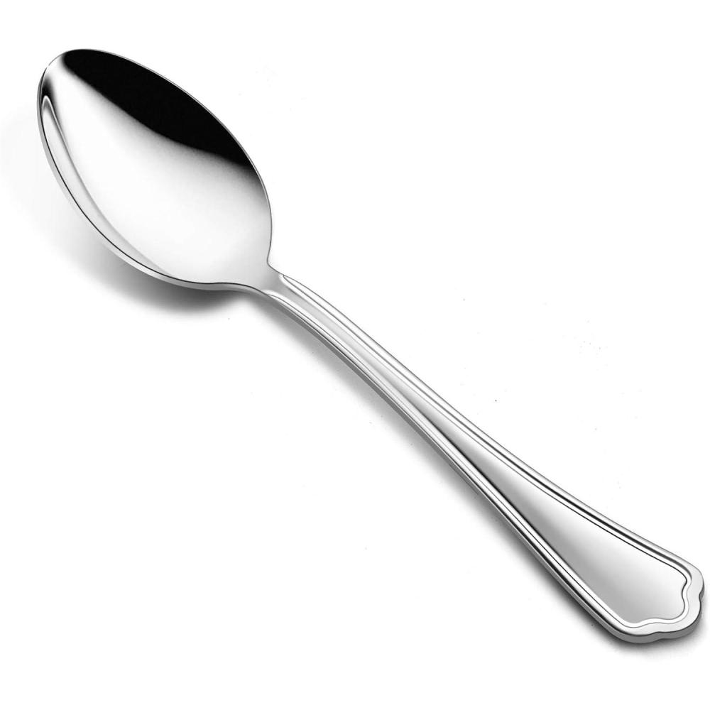 Dinner Spoons Set of 12, E-far 7.9 Inch Stainless Steel Soup Spoons Tablespoons for Home, Kitchen or Restaurant, Non-toxic & Mirror Polished, Scalloped Edge & Dishwasher Safe(6.7 Inches)