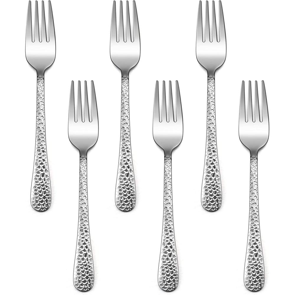 E-far Stainless Steel Kids Forks, 6-Piece Toddlers Forks Safe for Preschooler/Children, Hammered Adult look & Small Size, Rust Free & Dishwasher Safe(Hammered Fork)