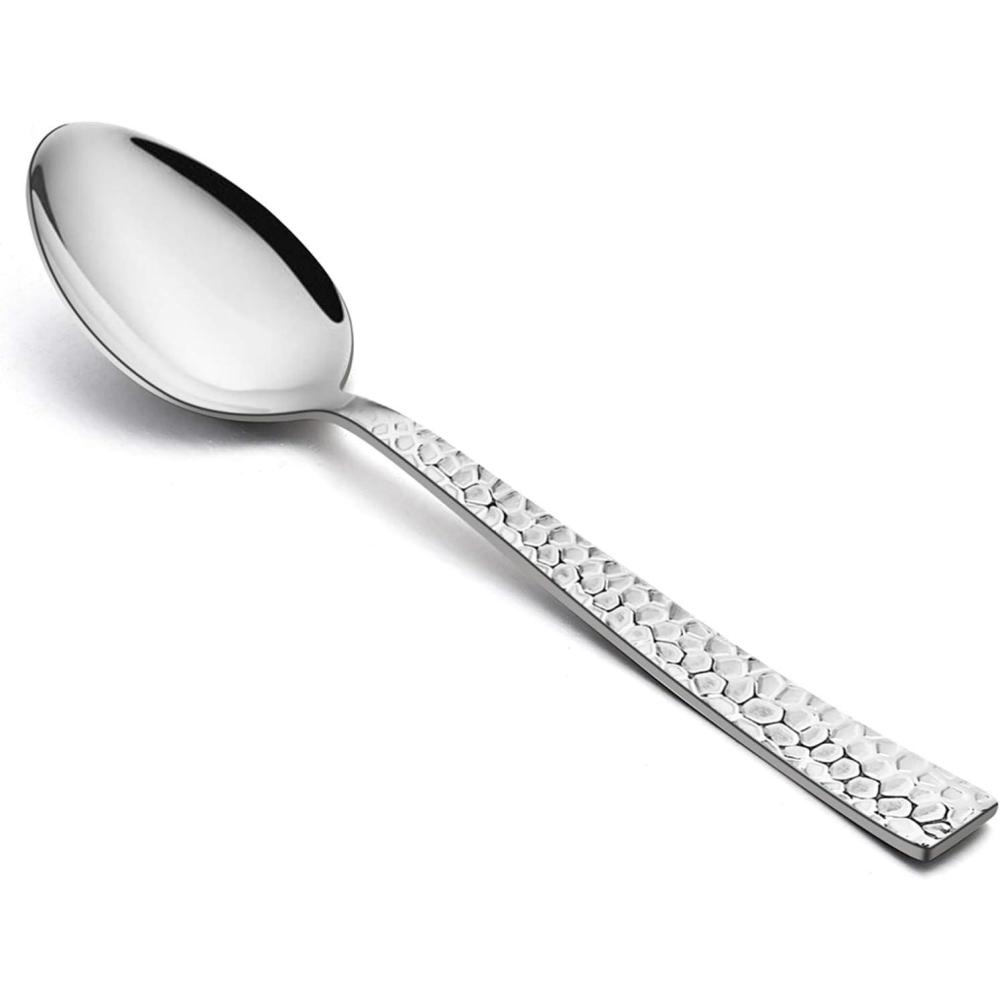 E-far Hammered Dinner Spoons Set of 12, 7.9 Inch Stainless Steel Soup Spoons Tablespoons for Home, Kitchen or Restaurant, Non-toxic & Mirror Polished, Squared Edge & Dishwasher Safe(7.9 Inches)