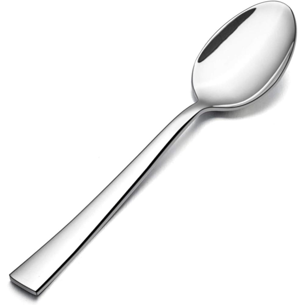 E-far Matte Black Dinner Spoons Set of 12, 7.9 Inch Stainless Steel Soup Spoons Tablespoons for Home, Kitchen or Restaurant, Squared Edge & Dishwasher Safe(6.7 Inches)