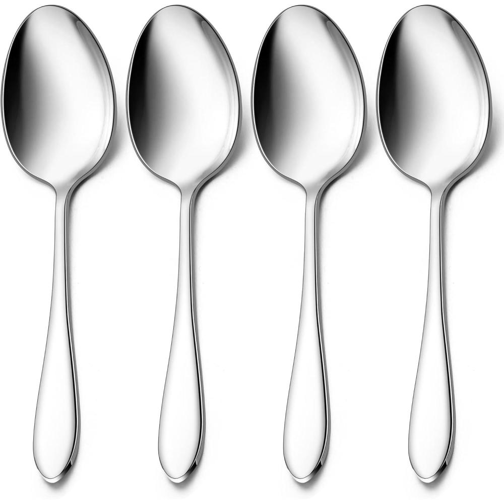 Stainless Steel Slotted Serving Spoons, E-far 4-Piece Metal Tablespoons Hostess Serving Utensils Set for Catering Buffet Party Kitchen Restaurant, Dishwasher Safe(Serving Spoons x 4)
