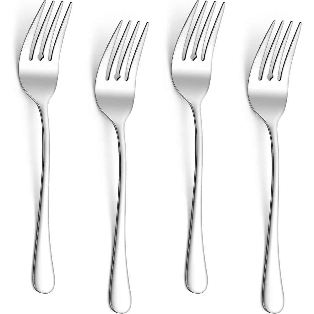 E-far Large Serving Utensils Set of 4, 9.8 Inch Stainless Steel Serving Spoons & Serving Forks, Big Hostess Set for Buffet Party Catering Wedding Kitchen Restaurant, Dishwasher Safe(Serving Forks)